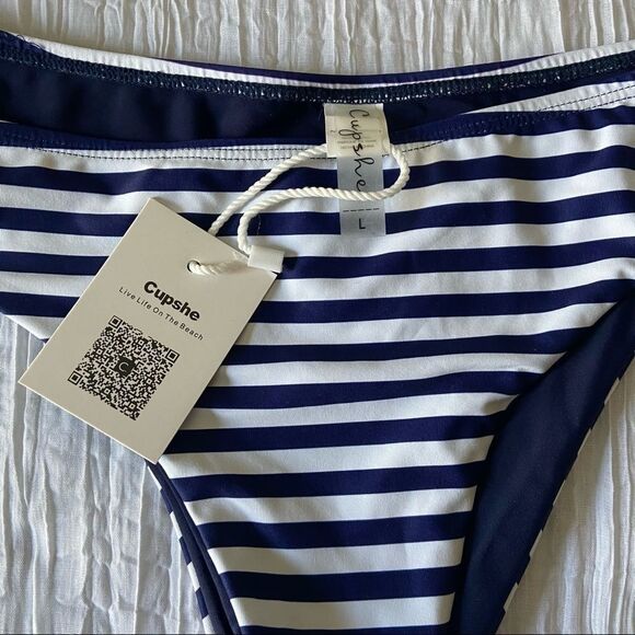 Striped High Cut Brazilian Bikini Bottoms - Picture 3 of 4